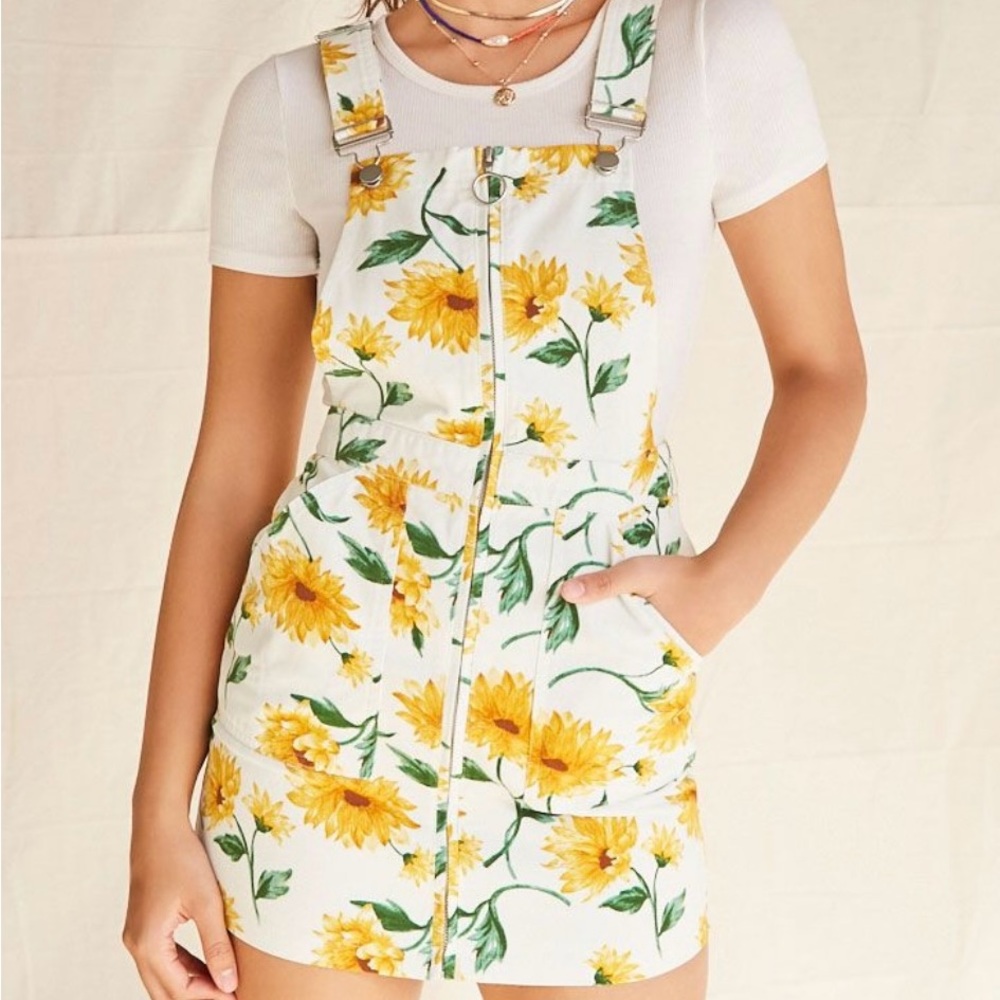 Forever 21 Floral Mini Dress - Yellow and Green